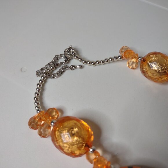 21 Inch Orange Plastic Bead Necklace With Tiger Stripes - Picture 6 of 12